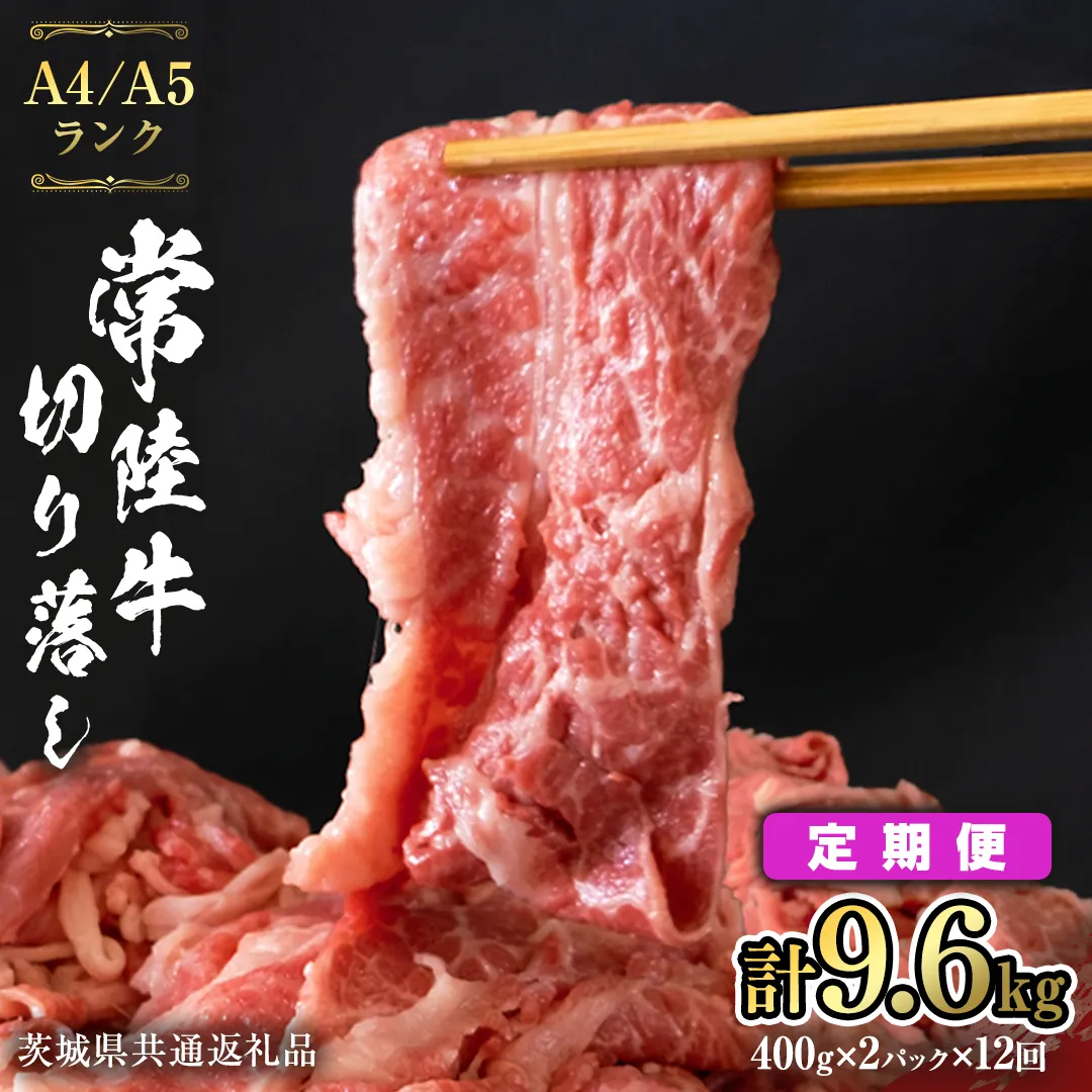 【 定期便 12ヶ月 連続 】 常陸牛 切り落とし 9.6kg ( 400g × 2袋 × 12回 ) 使いやすい 小分け パック A4 A5 ランク 茨城県共通返礼品 黒毛和牛 国産黒毛和牛 和牛 国産 牛肉 牛 お肉 肉 ひたち牛 [CD039sa]