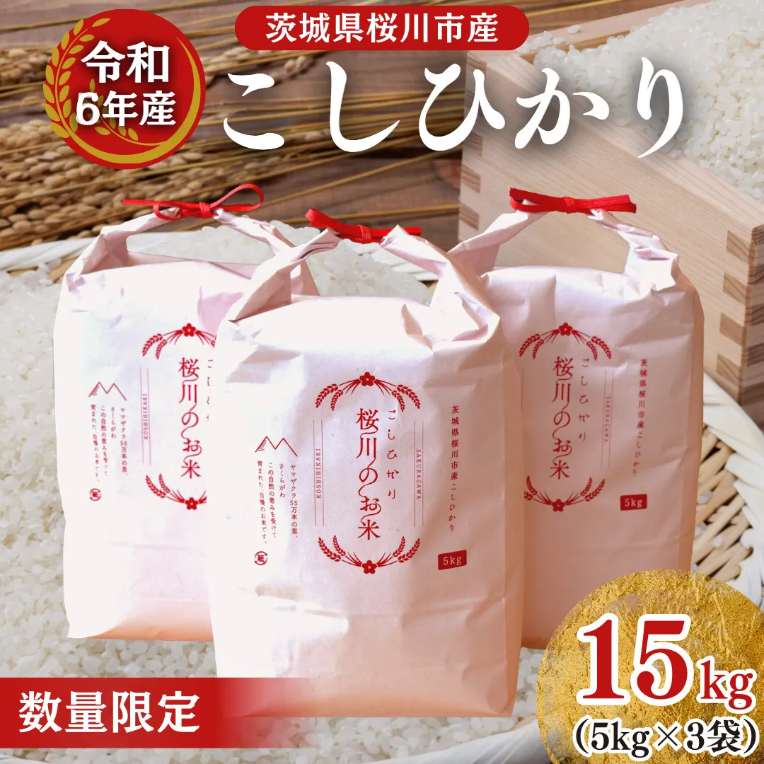 【生産者支援】 《令和6年産》茨城県 桜川市産 こしひかり15kg（5kg×3袋） 茨城県産 桜川 米 お米 白米 コメ ごはん 精米 コシヒカリ 国産 限定 [SC011sa]