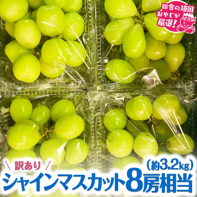 【訳あり】シャインマスカット8房相当（約3.2kg） 【令和6年9月より発送開始】 田舎の頑固おやじが厳選！ [BI209-NT]