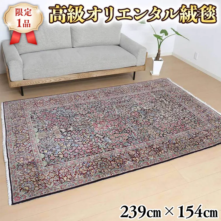 【限定1品】 ペルシャ絨毯 ウール 手織り ラグマット カーペット／ 高級 リビングサイズ 239×154cm 高品質 じゅうたん ラグ  （FL-22004)  繊細 花柄 細かい ダイニング 寝室 書斎 和室 じゅうたん ラグ ハンドメイド  [BP154-NT]