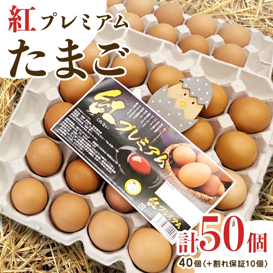 紅プレミアム 卵 50個 （ 40個 入り ＋ 割れ保障 10個 ） 独自飼料 濃厚 おいしい玉子 玉子 たまご サンサンエッグ タンパク質 [CX03-NT]