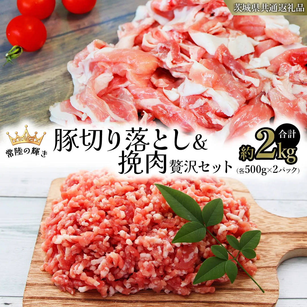 【 常陸の輝き 】 豚 切り落とし＆挽肉 贅沢セット 各500g×2パック （合計約2kg） (茨城県共通返礼品) 国産 国内産 豚肉 ポーク ミンチ ひき肉 挽き肉 ハンバーグ ミートソース ミートボール 豚こま 小間切れ カレー 焼きそば 炒め物 贈り物 ギフト [ET14-NT]