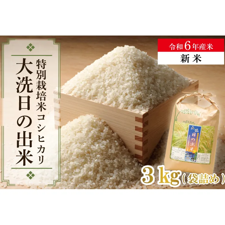 【新米】米 3kg 低農薬米 大洗 日の出米 コシヒカリ 令和6年産 特別栽培米 コメ こめ 送料無料