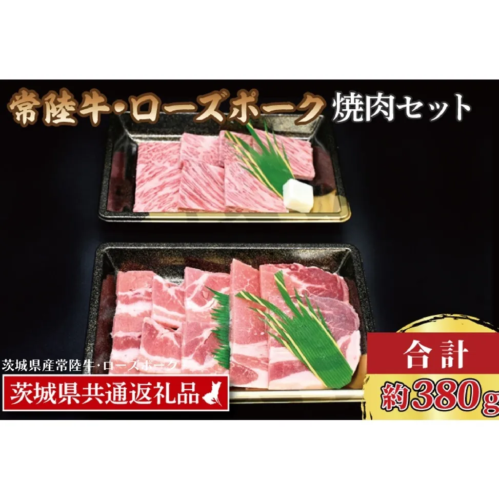 【常陸牛・ローズポーク焼肉セット(2～3人前)】 常陸牛 カルビ 約180g ローズポーク 約200g (ロース100g ばら100g) （茨城県共通返礼品・茨城県産）ブランド牛 茨城 国産 黒毛和牛 霜降り 牛肉 ブランド豚 豚肉 冷凍 焼肉