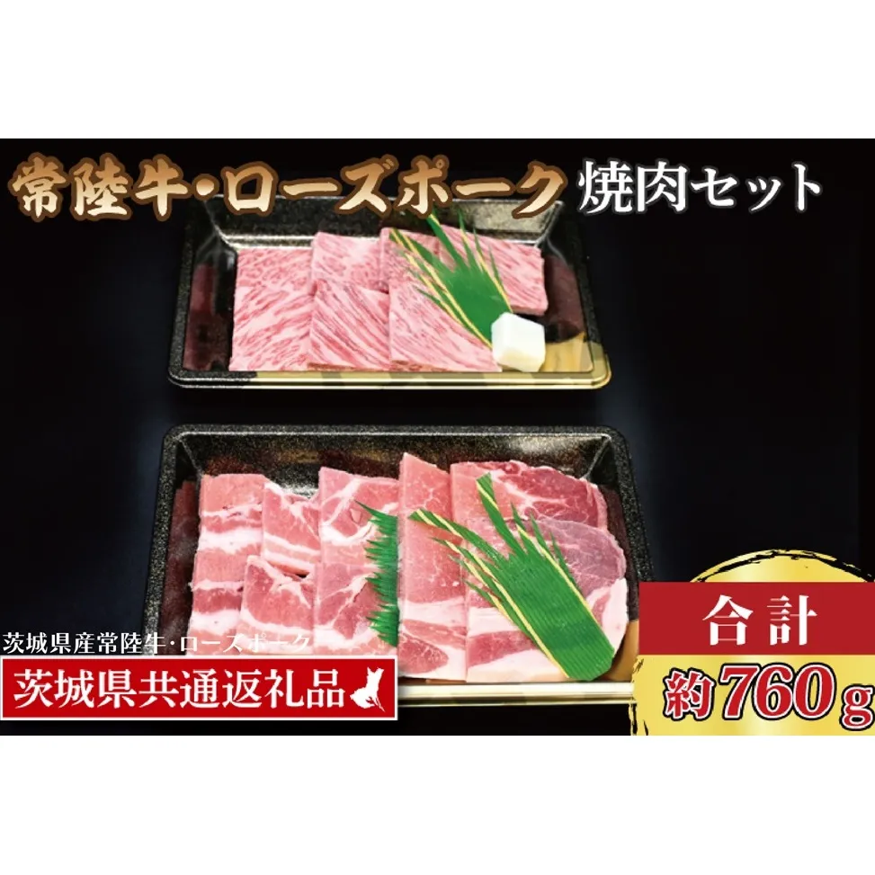 【常陸牛・ローズポーク焼肉セット(3～5人前)】 常陸牛 カルビ 約360g ローズポーク 約400g (ロース200g ばら200g)（茨城県共通返礼品・茨城県産）ブランド牛 茨城 国産 黒毛和牛 霜降り 牛肉 ブランド豚 豚肉 冷凍 焼肉