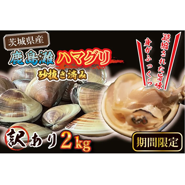 期間限定 鹿島灘 ハマグリ 訳あり 2kg 砂抜き済み はまぐり 蛤 わけあり 国産 天然 茨城県産 鹿島灘産 焼き蛤 BBQ おせち お雑煮 お吸い物 ラーメン パスタ