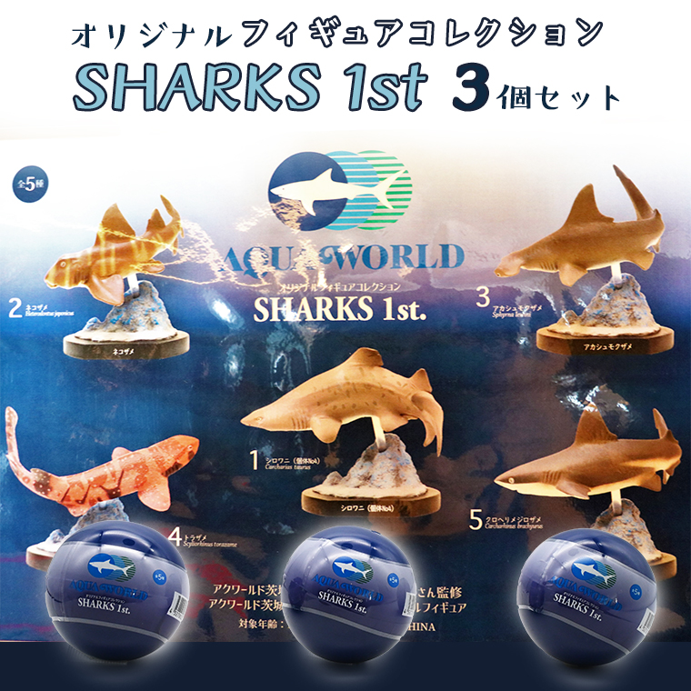 オリジナル フィギュア SHARKS 1st 3個 セット アクアワールド 大洗 飼育員 監修 オリジナル グッズ コレクション 茨城 水族館 鮫  さめ サメ 限定｜大洗町｜茨城県｜返礼品をさがす｜まいふる by AEON CARD