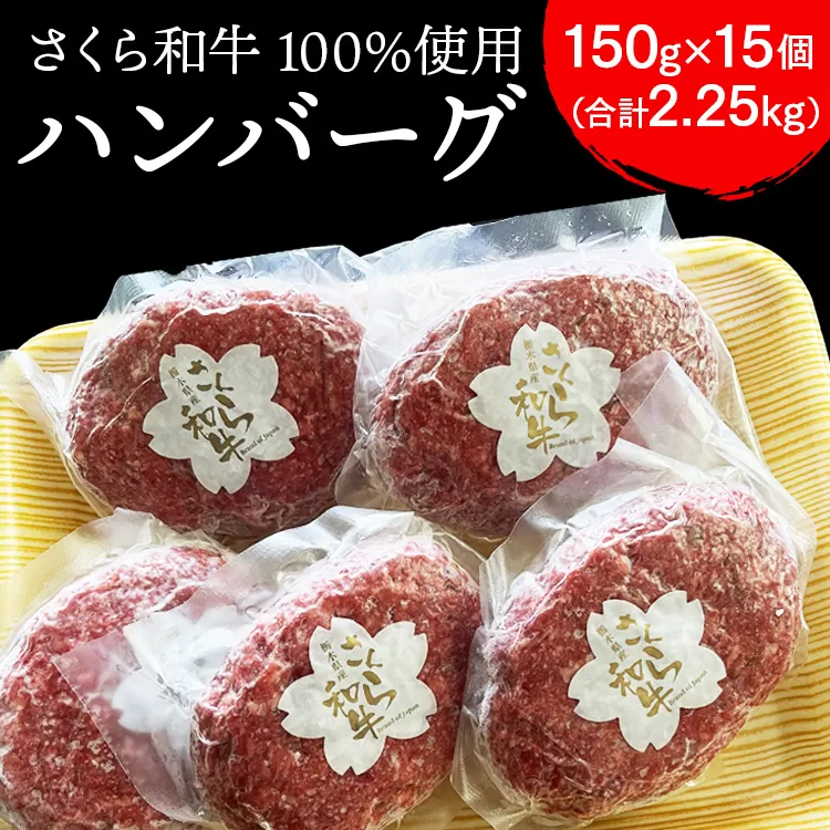 ハンバーグ 150g×15個（合計2.25kg）栃木県産 さくら和牛100% 冷凍 牛肉 牛 ビーフ 冷凍ハンバーグ 個別 真空 ギフト