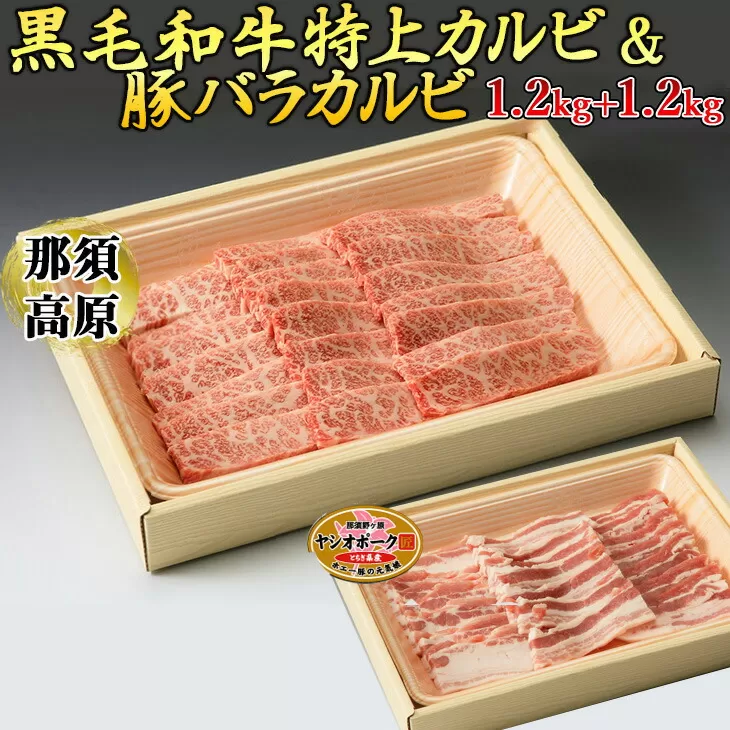 那須高原和牛特上カルビ1.2kg入栃木県産枝肉熟成ヤシオポーク匠バラカルビ1.2kg入 肉 牛肉 豚肉 グルメ 栃木県 送料無料　※着日指定不可