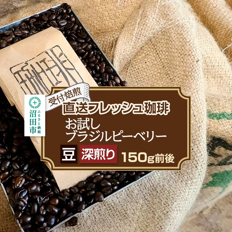 《受付焙煎》直送フレッシュ珈琲 お試し ブラジルピーベリー【豆／深煎り】約150g 珈琲倶楽部 沼田店