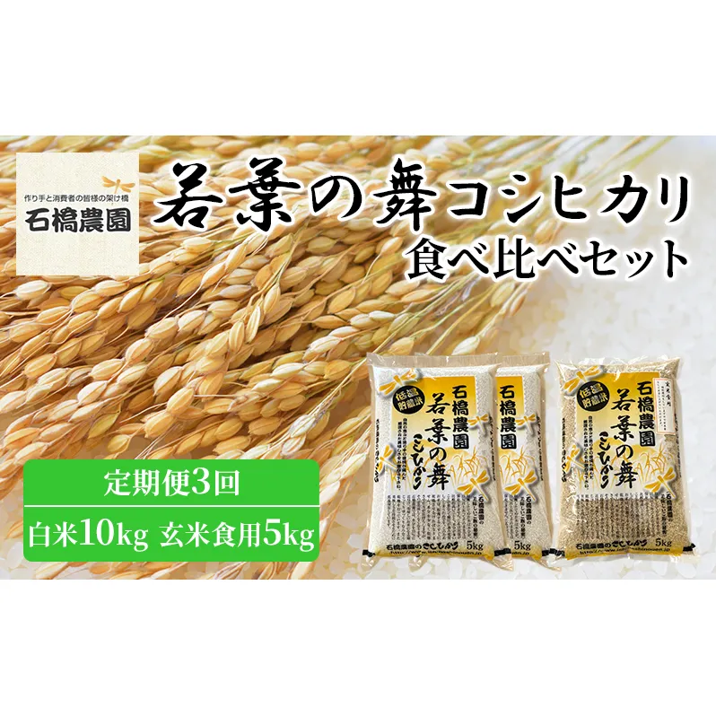 米 若葉の舞 コシヒカリ 白米10kg玄米食用5kg 食べ比べセット 定期便3回 こしひかり お米 白米 玄米 セット 食べ比べ 定期便 精米 千葉 千葉県 低温保存