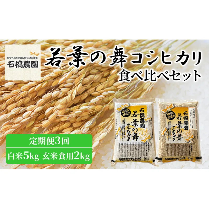 米 若葉の舞 コシヒカリ 白米5kg玄米食用2kg 食べ比べセット 定期便3回 こしひかり お米 白米 玄米 セット 食べ比べ 定期便 精米 千葉 千葉県 低温保存