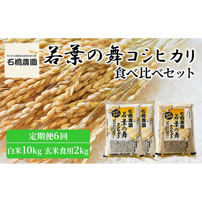 米 若葉の舞 コシヒカリ 白米10kg玄米食用2kg 食べ比べセット 定期便6回 こしひかり お米 白米 玄米 セット 食べ比べ 定期便 精米 千葉 千葉県 低温保存