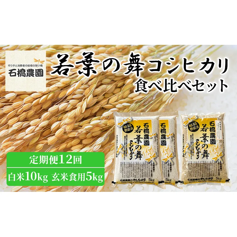 米 若葉の舞 コシヒカリ 白米10kg玄米食用5kg 食べ比べセット 定期便12回 こしひかり お米 白米 玄米 セット 食べ比べ 定期便 精米 千葉 千葉県 低温保存