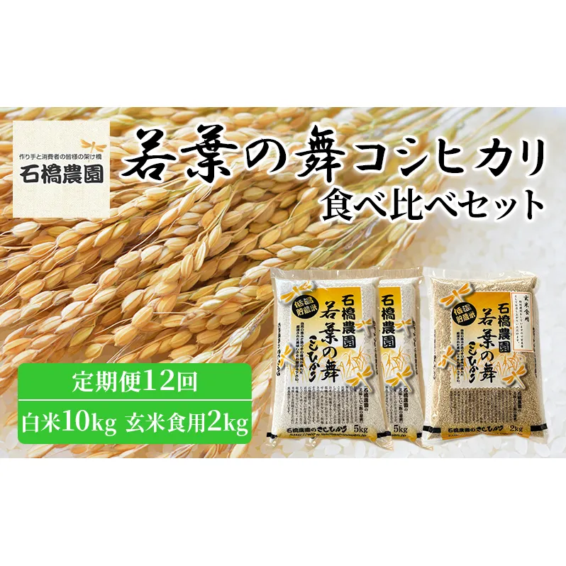 米 若葉の舞 コシヒカリ 白米10kg玄米食用2kg 食べ比べセット 定期便12回 こしひかり お米 白米 玄米 セット 食べ比べ 定期便 精米 千葉 千葉県 低温保存