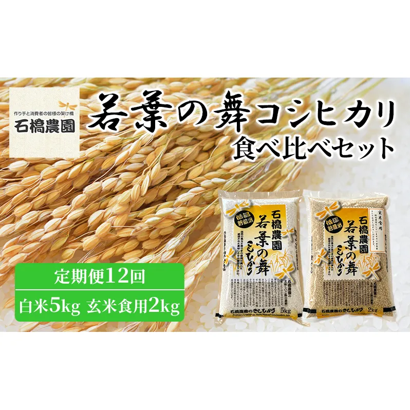 米 若葉の舞 コシヒカリ 白米5kg玄米食用2kg 食べ比べセット 定期便12回 こしひかり お米 白米 玄米 セット 食べ比べ 定期便 精米 千葉 千葉県 低温保存