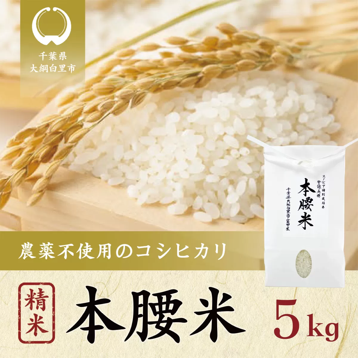 本腰米5kg 精米 千葉県産コシヒカリ 農薬不使用 F002