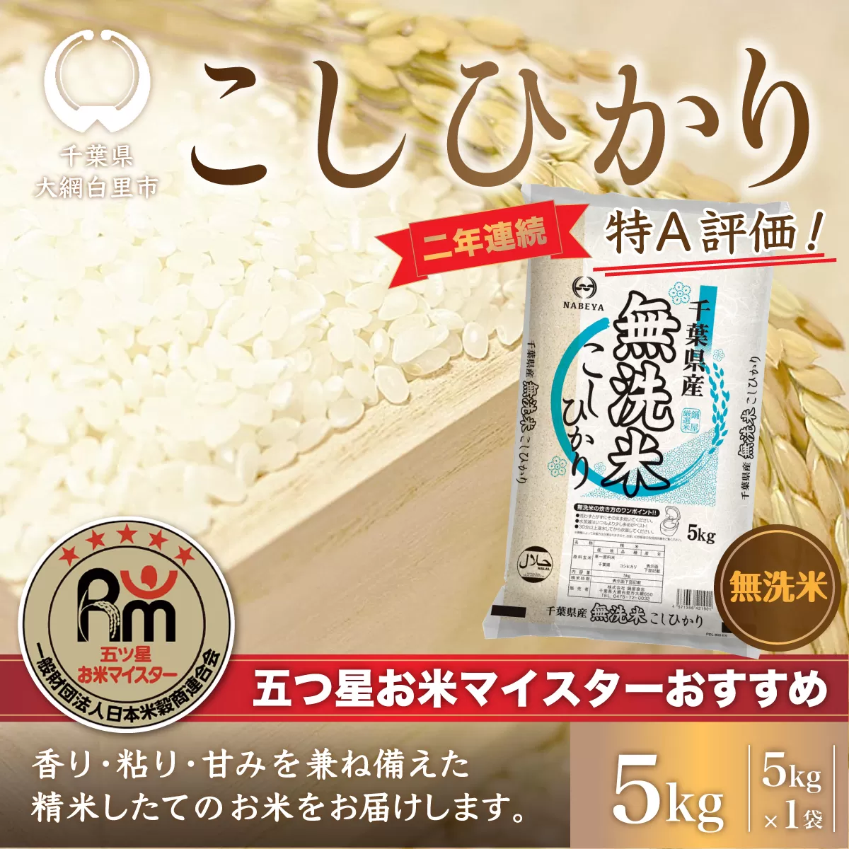 【新米】令和6年産 2年連続特A評価!千葉県産コシヒカリ5kg無洗米（5kg×1袋） E008