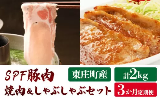 【3ヶ月定期便】東庄町産SPF豚肉／焼肉＆しゃぶしゃぶセット計2kg×3回 しゃぶしゃぶ 鍋 便利 冷凍 シート巻き SPF 安心 安全 国産豚 国産 豚肉 定期便 お得 おうちごはん 