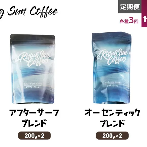 豆アフターサーフブレンド200g×2 or オーセンティックブレンド  200g×2交互　定期便各3回　合計6回 コーヒー 珈琲 オリジナル 飲み比べ SUNNY 坂口憲二 九十九里町 千葉県