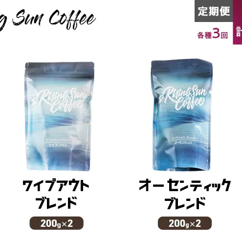 豆ワイプアウトブレンド 200g×2 or オーセンティックブレンド 200g×2交互　定期便各3回　合計6回 コーヒー 珈琲 オリジナル 飲み比べ SUNNY 坂口憲二 九十九里町 千葉県