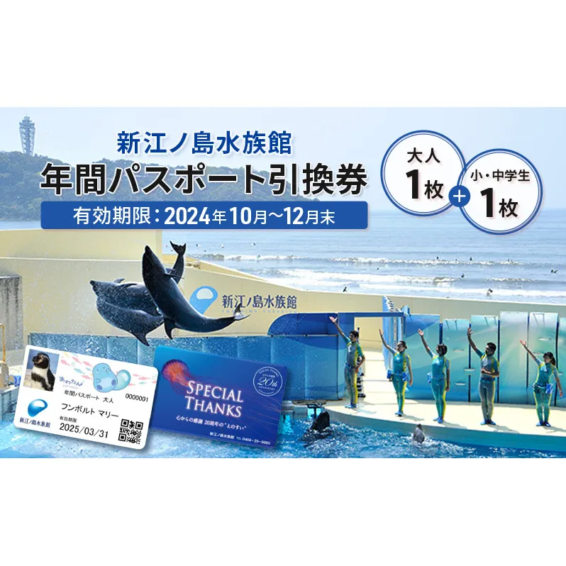 チケット 神奈川 【新江ノ島水族館】年間パスポート引換券(大人1枚+小・中学生1枚) 有効期間2024年10月～12月末まで 水族館 パスポート 入場券 江ノ島 藤沢市 神奈川県 プレゼント ギフト