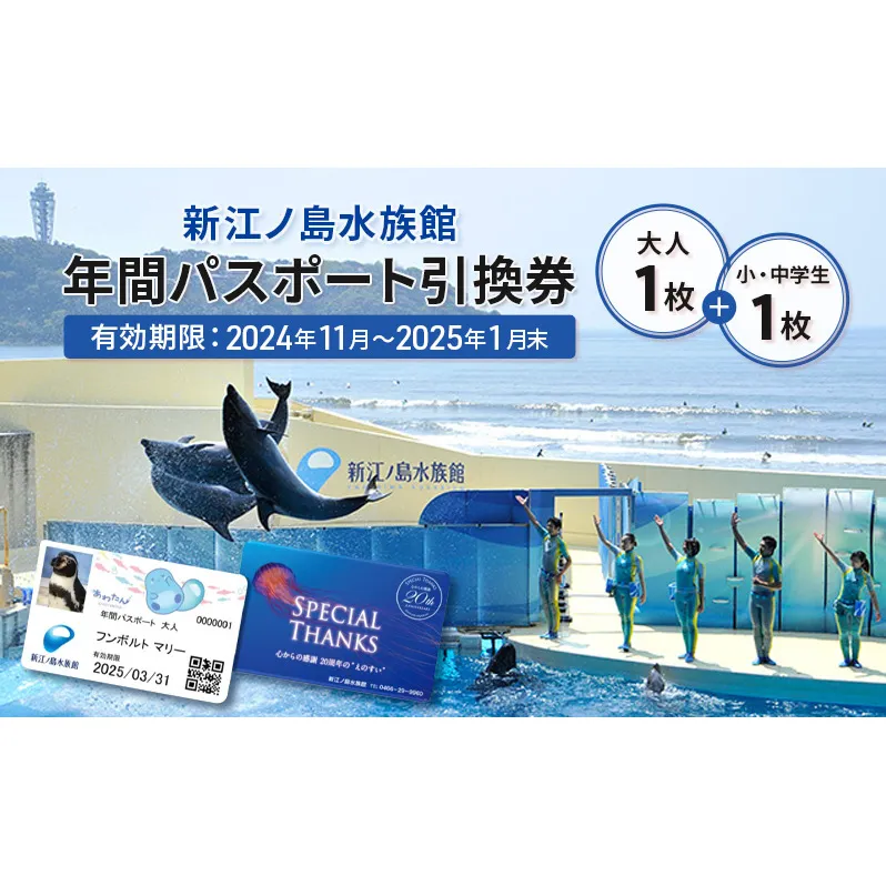 チケット 神奈川 【新江ノ島水族館】年間パスポート引換券(大人1枚+小・中学生1枚) 有効期間2024年11月～2025年1月末まで 水族館 パスポート 入場券 江ノ島 藤沢市 神奈川県 プレゼント ギフト