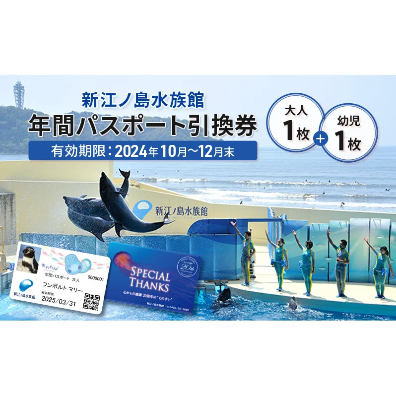 チケット 神奈川 【新江ノ島水族館】年間パスポート引換券(大人1枚+幼児1枚) 有効期間2024年10月～12月末まで 水族館 パスポート 入場券 江ノ島 藤沢市 神奈川県 プレゼント ギフト