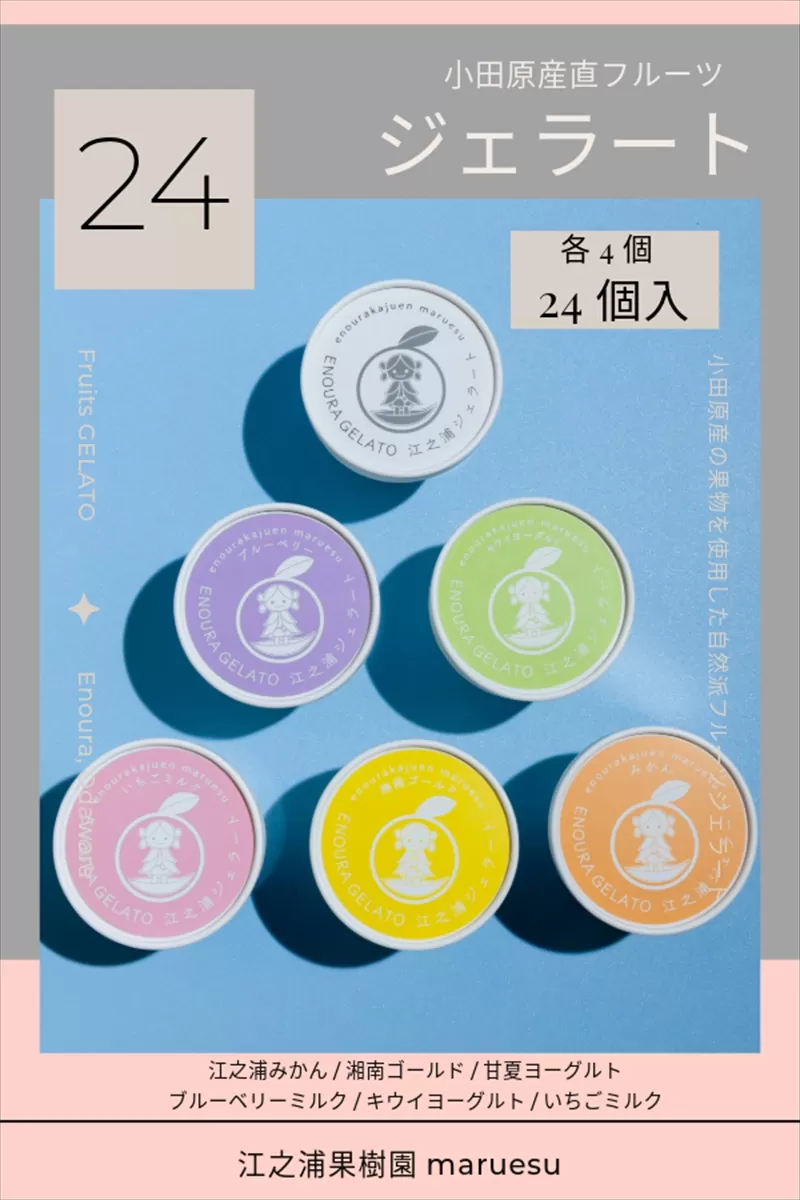 小田原産江之浦ジェラート６種（みかん、湘南ゴールド、ブルーベリーミルク、いちごミルク、キウイヨーグルト、甘夏ヨーグルト）120mlカップ各４個合計２４個【 神奈川県 小田原市 】