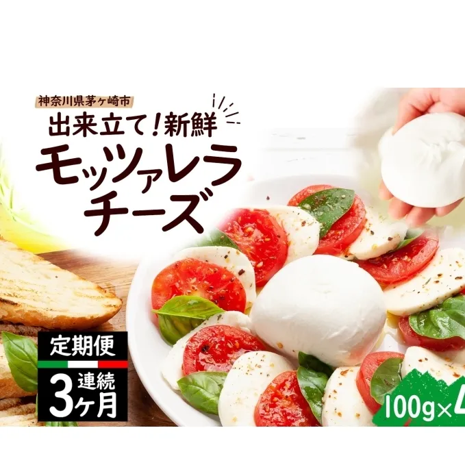 【3ヶ月定期便】 出来立て新鮮 モッツァレラチーズ100g × 4個セット 茅ケ崎産 乳製品 チーズ 手作り Osteria e Bottega S 神奈川県 湘南 茅ケ崎 おつまみ ピザ