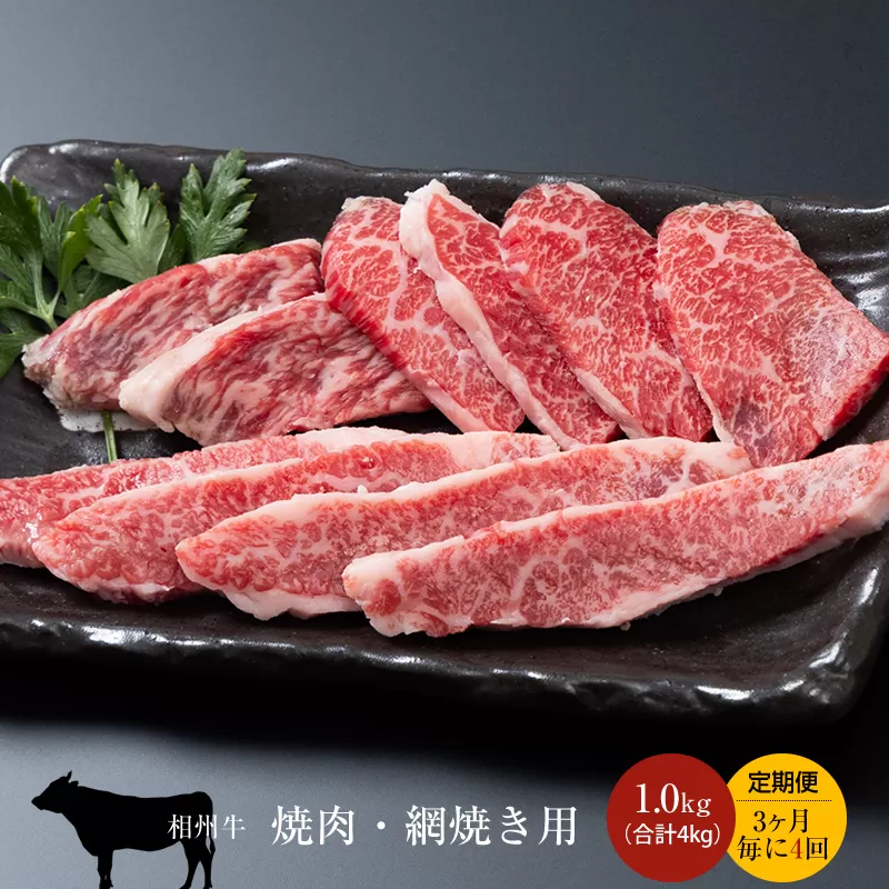 【定期便：3ヶ月毎に4回】相州牛（焼肉・網焼き用）1.0kg 【合計4kg】