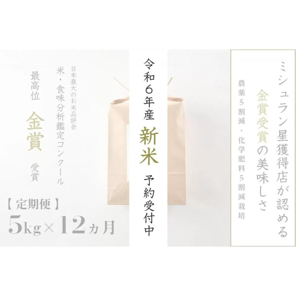 ≪ 令和6年産 新米 先行予約 ≫【定期便】 5kg ×12ヶ月 金賞受賞 魚沼産コシヒカリ 雪と技　農薬5割減・化学肥料5割減栽培