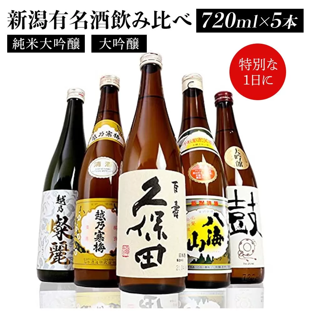 新潟有名酒と純米大吟醸、大吟醸飲み比べ720ml×5本