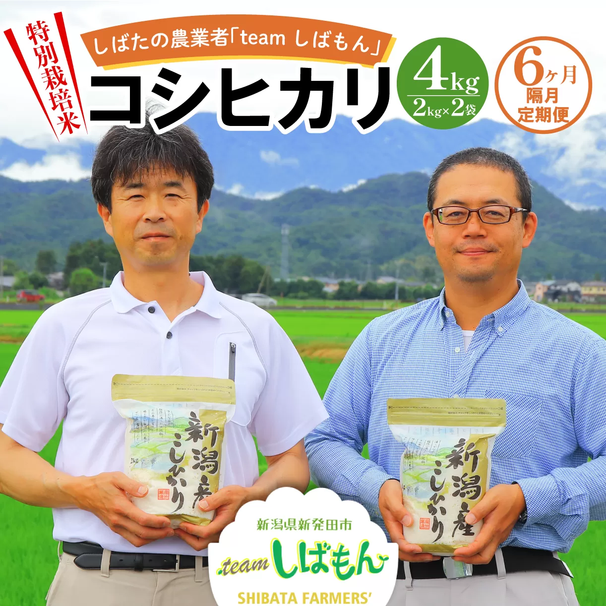 【隔月定期便】令和6年産  新潟県産 特別栽培米コシヒカリ 2kg×2袋×隔月6回 新潟県 新潟産 新発田産 米 コシヒカリ 特別栽培米 しばもん 2kg 6回 定期便 隔月 D35_01