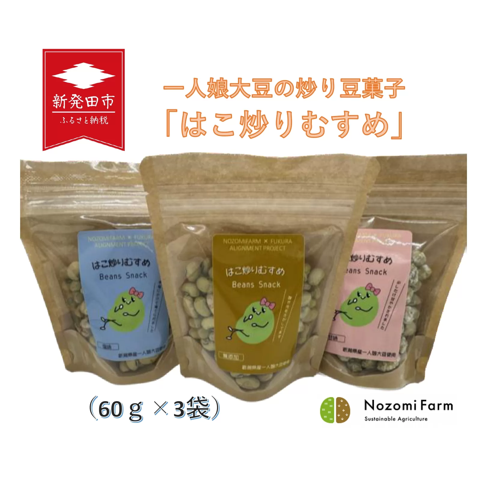 一人娘大豆の炒り豆菓子 はこ炒りむすめ 3点セット 【 炒り大豆 豆菓子 一人娘 大豆 セット 農福連携  B31 】