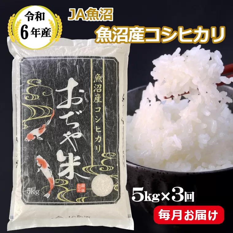 JA38P320 令和6年産魚沼産コシヒカリ定期便 5kg×3回（毎月お届け）（3か月連続お届け）（JA魚沼）白米 魚沼 米 定期便