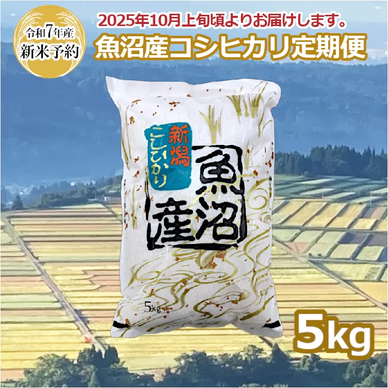 KY48P537 【令和7年産 新米予約】 共栄農工社 魚沼産コシヒカリ 定期便5kg×3回 毎月お届け 早期受付 2025年10月上旬頃から発送開始 白米 魚沼 米 定期便