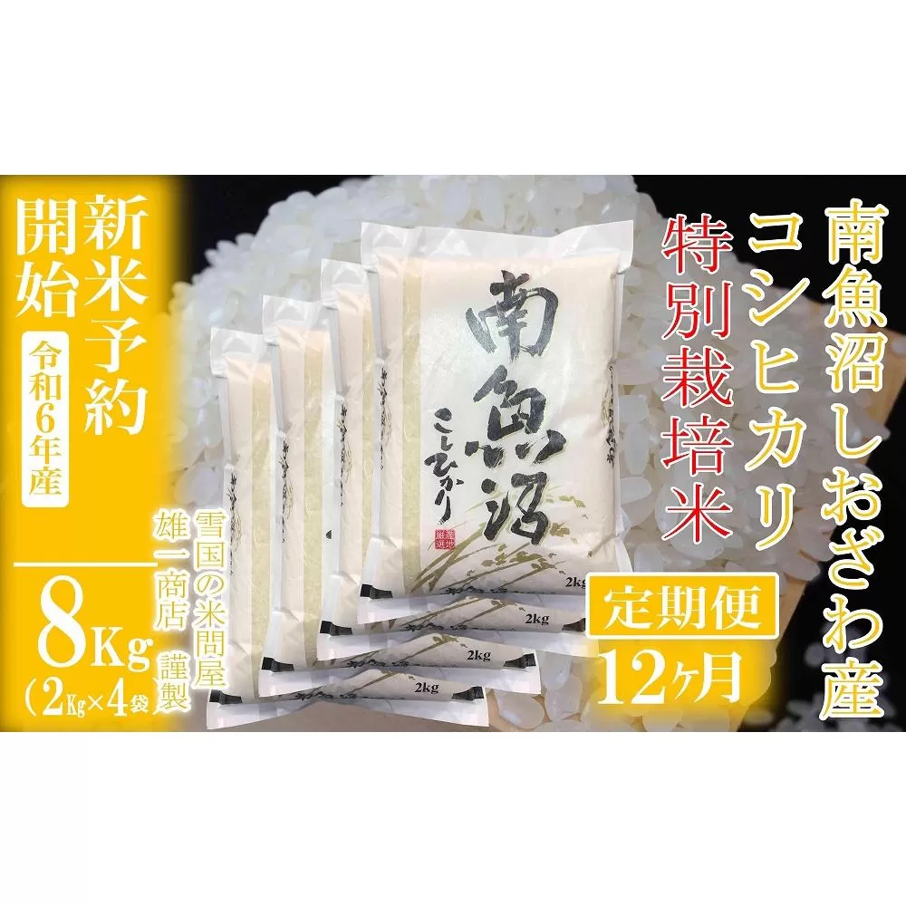 【新米予約・令和6年産】定期便12ヶ月：精米8Kg ※特別栽培※生産者限定 南魚沼しおざわ産コシヒカリ