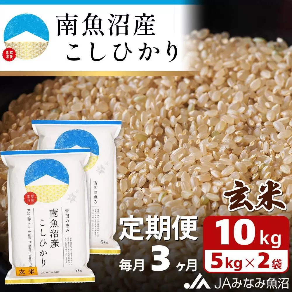 【JAみなみ魚沼定期便】南魚沼産こしひかり玄米（10kg×全3回）