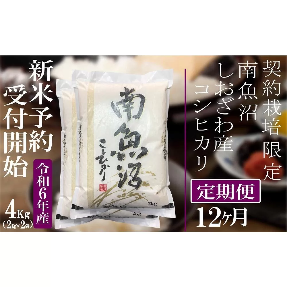 【新米予約・令和6年産】定期便12ヶ月：精米4Kg 契約栽培限定 南魚沼しおざわ産コシヒカリ