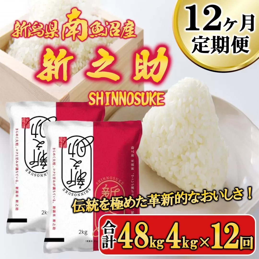 【令和6年産新米予約／令和6年11月上旬より順次発送】【G-12定期便】南魚沼産新之助4kg×12回