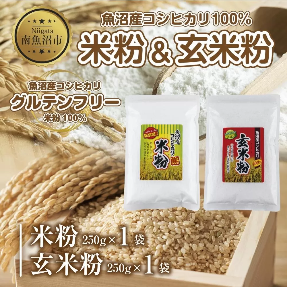 ES489 新潟県産 米粉 玄米粉 セット 各250g 計500g  魚沼産 コシヒカリ 白米粉 アレルギー グルテンフリー GABA お取り寄せ 製菓 パン作り 製菓 送料無料 コパフーズ 新潟県 南魚沼市