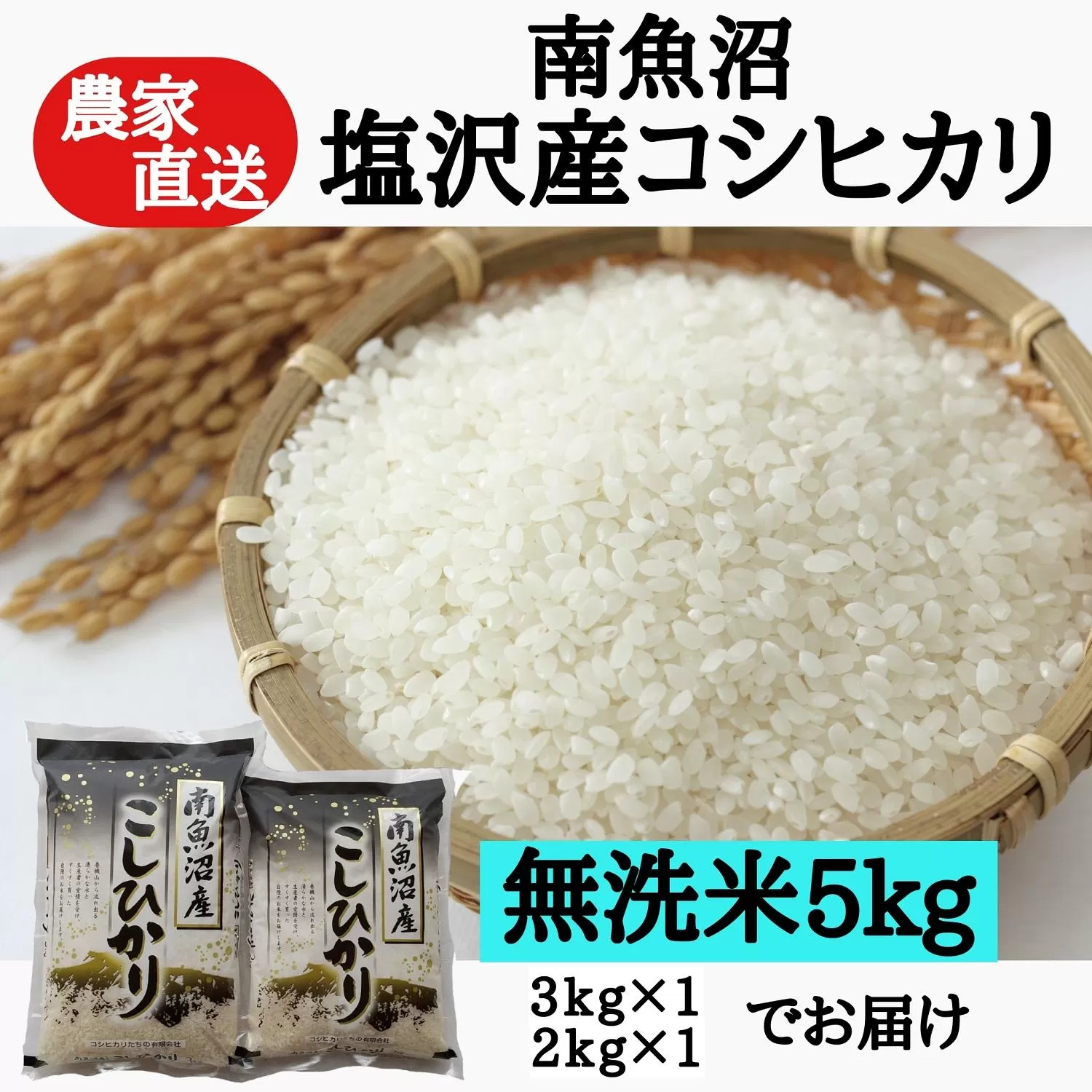 農家直送！【新米予約】令和６年産　南魚沼塩沢産コシヒカリ　無洗米５ｋｇ