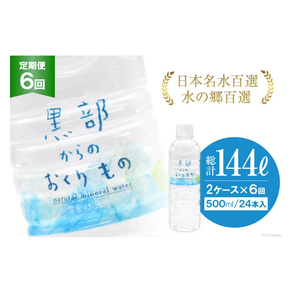 【合計288本】定期便 黒部からのおくりもの 500ml×24本×2ケース×6回 総計144L 水 飲料水 名水 ミネラルウォーター 2個口配送/IAC/富山県 黒部市