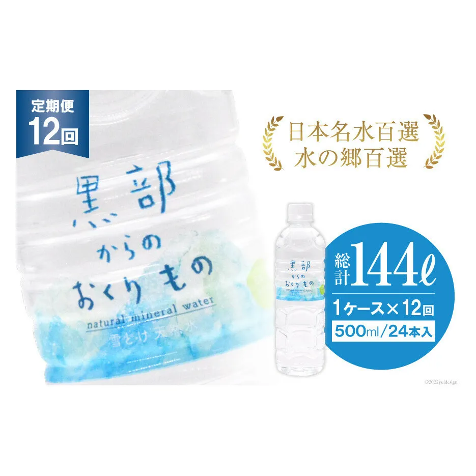 【合計288本】定期便 黒部からのおくりもの 500ml×24本×1ケース×12回 総計144L 水 飲料水 名水 ミネラルウォーター/IAC/富山県 黒部市