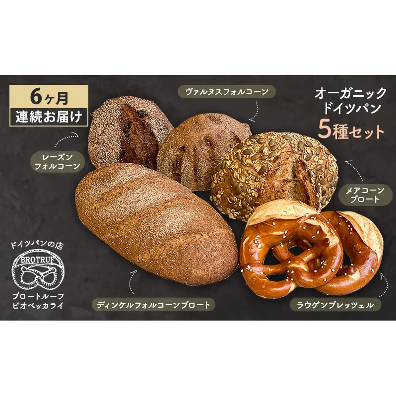 【6ヶ月連続お届け】オーガニックドイツパン5種セット
