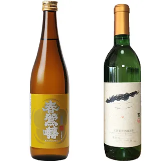 【峡南２町共通返礼品】日本酒純米酒（春鶯囀）・ワイン（楽園ワイン白）セット [5839-1260]