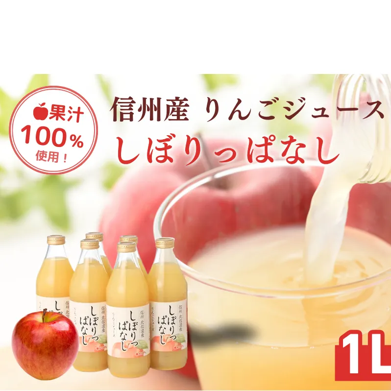 信州産 りんごジュース 「しぼりっぱなし」 果汁100％ (1L×6本) 果実飲料 飲料類 飲み物 フルーツジュース アップルジュース 後味すっきり ストレートジュース 