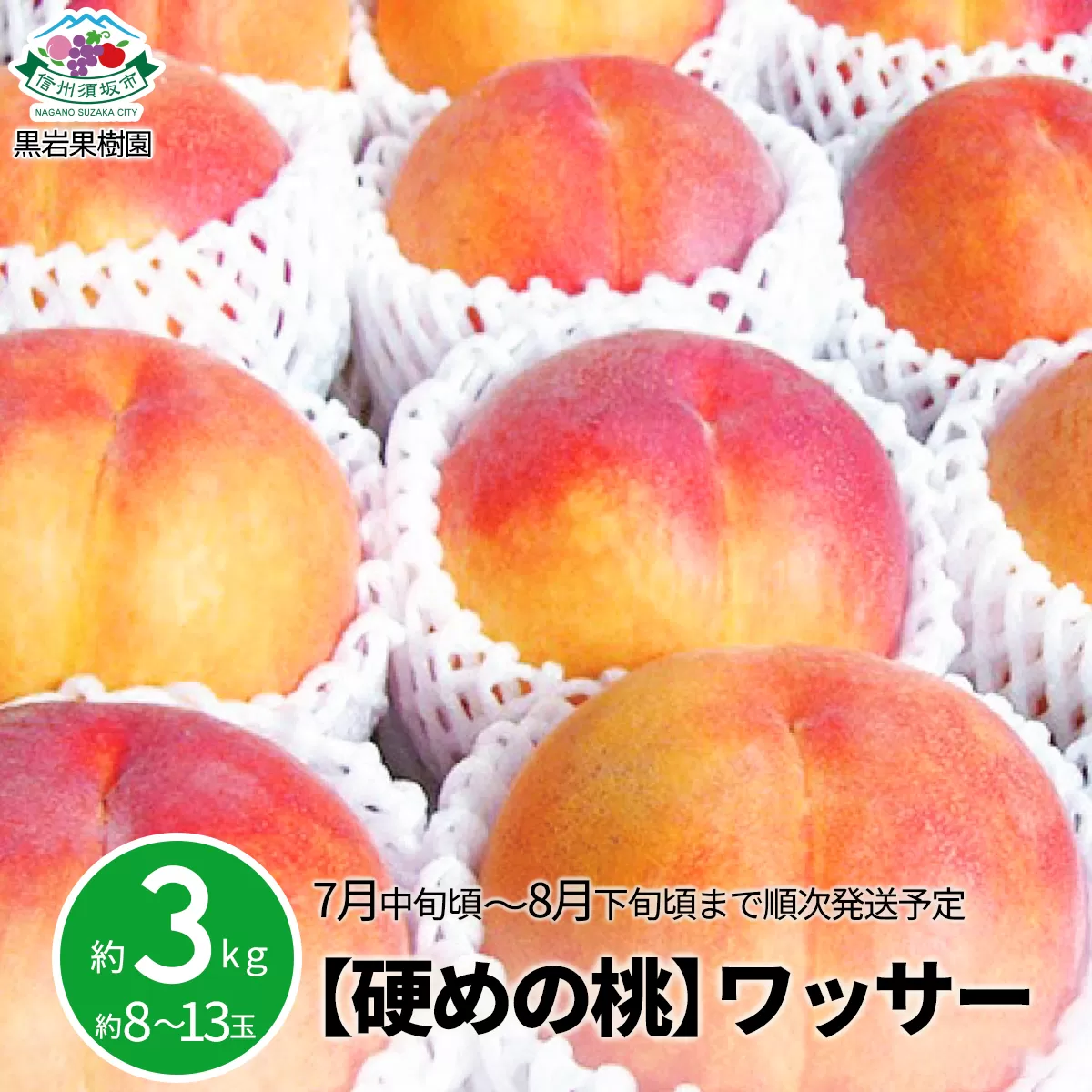 [No.5657-2565]【硬めの桃】信州須坂の桃 ワッサー 特秀品 約3kg (約8～13玉) 《黒岩果樹園》■2025年発送■※7月中旬頃～8月下旬頃まで順次発送予定