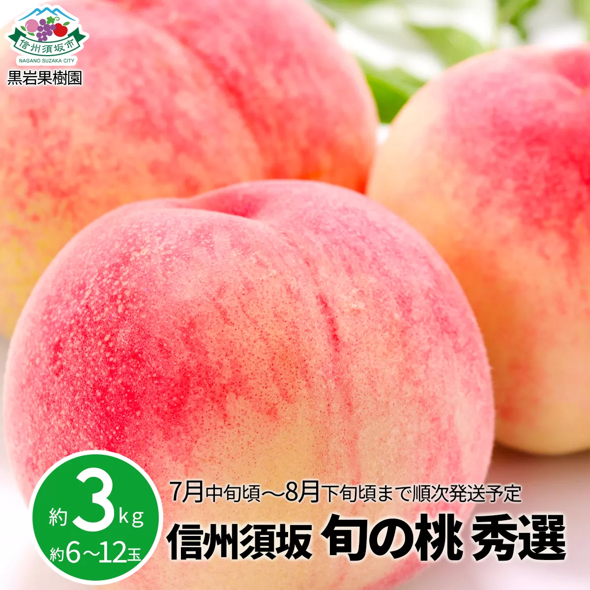 [No.5657-2566]信州須坂 旬の桃 秀選 約3kg (約6～12玉) 《黒岩果樹園》■2025年発送■※7月中旬頃～8月下旬頃まで順次発送予定